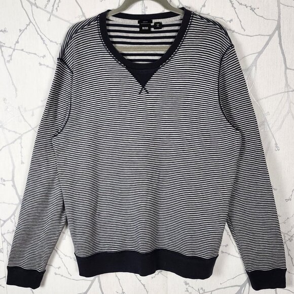 Hugo Boss Gray Stripe Cotton Stretch Slim Fit Skubic Sweatshirt - Picture 1 of 8
